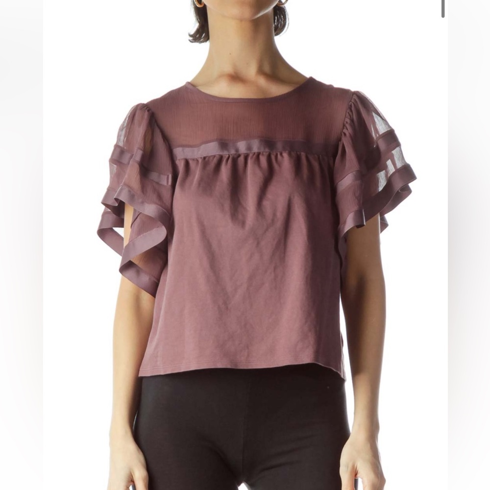 Express ruffle sleeve top purple size Large exaggerated ruffle top bell sleeve
